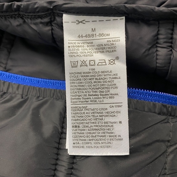 GAP Men Lightweight Fleece Warm Hooded Puffer Jacket  Black Blue Size M - Picture 10 of 10